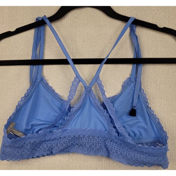 Aerie Blue Lace Trim Bralette With Tassels & Strappy Back Design Size M - Picture 2 of 4